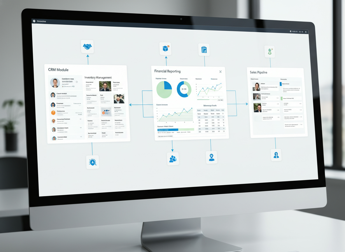 Modules ERP dans une interface de gestion commerciale et financière